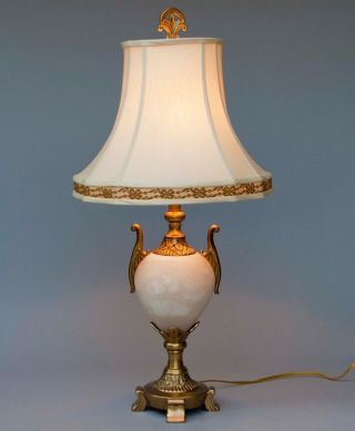 Marble / Alabaster And Brass Footed Table Lamp Art Deco Urn Regency,  Shade