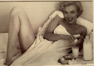 Framed And Matted Black And White Photo Of Marilyn Monroe In Bed