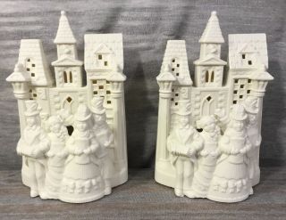 Pair Partylite White Bisque Holiday Village Caroler Tealight Holiday Decorations