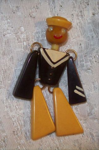 Vintage Art Deco Jointed Bakelite Pin Of A Sailor Man 3 3/4 Inches Long