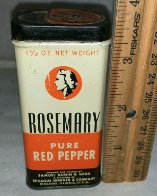 Antique Rosemary Red Pepper Tin Litho Spice Can Sprague Warner Chicago Il Grocer