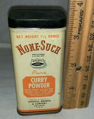 Antique None - Such Curry Powder Tin Litho Spice Can Sprague Warner Chicago Il Old
