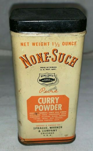ANTIQUE NONE - SUCH CURRY POWDER TIN LITHO SPICE CAN SPRAGUE WARNER CHICAGO IL OLD 3