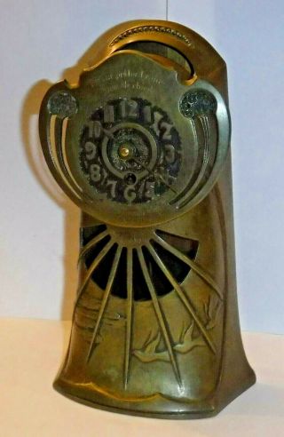Rare Antique Art Noveau German Novelty Letter - Holder Bronze Desk Clock Runs