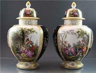 German Dresden Porcelain Covered Urns Garniture Vases Helena Wolfsohn