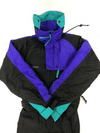 Vtg 90s Black Columbia Mens Small Ski Suit One Piece Snow Bib Coat Snowsuit S