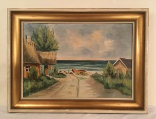 Vintage Nelson Snadgren O/c Painting Beach House Seascape Framed Signed
