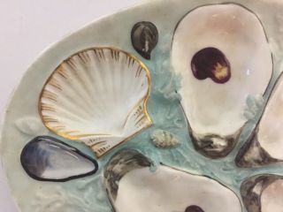 Union Porcelain Oyster Plate - - 4 Wells,  Blue,  Shell Well,  Sea Life 3