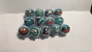 Mountain Dew Soda Pop Glass Marbles 5/8 Size With Marble Stands