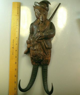Large 1888 Black Forest Finely Hand Carved Wooden Hunter Fox Whip Holder