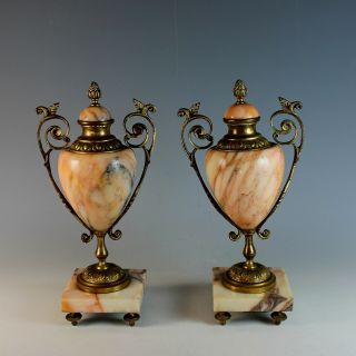 Antique French Bronze And Marble Garnitures Urns
