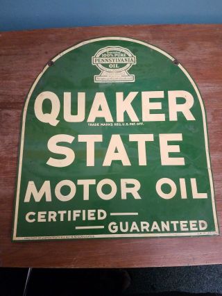 Vintage Quaker State Motor Oil Double Sided Tombstone Sign 12 - 37 1932