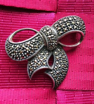 Stunning Vintage Judith Jack Sterling Silver Marcasite Bow Brooch Pin