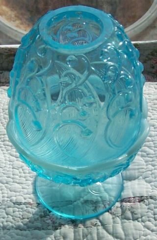 Vintage Lilly Of The Valley Flowers Fenton Fairy Lamp Turquoise Candle Dish