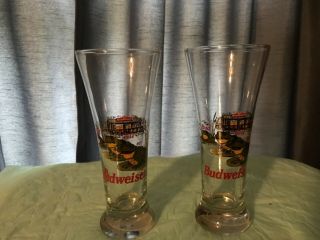 Budweiser Frog Pilsner Beer Glass Anheuser - Busch 1996 Set Of 2
