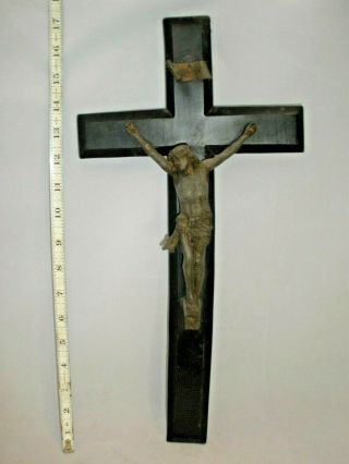 Large Antique Metal On Wood Hanging Crucifix Cross Jesus Christ