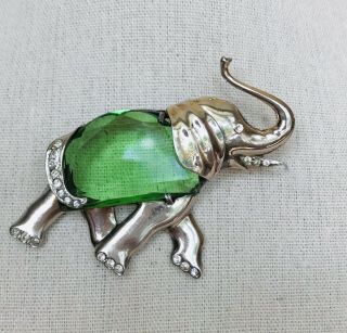 Vintage Sterling Mazer Green Jelly Belly Elephant Brooch Unsigned