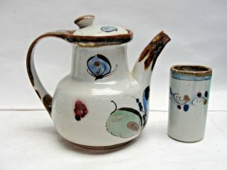 Ken Edwards Art Pottery - El Palomar Blue Bird / Dove - 2 Cup Coffee / Saki Pot