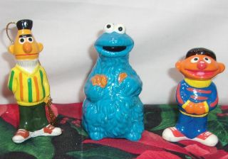 Vintage Sesame Street Christmas Tree Ornaments Bert,  Ernie,  Cookie Monster 1977