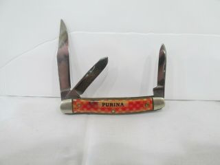 Vintage Purina 3 Blade Kutmaster Pocket Knife Utica Ny Usa