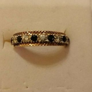 Vintage 9k Gold Sapphire And Cz Half Eternity Ring Size P/q 2.  4 Gms