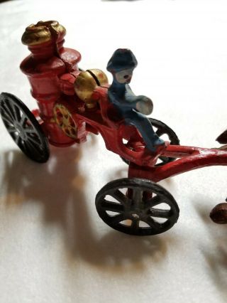 Vintage Cast Iron 2 Horse Drawn Fire Pumper Steam Wagon Driver Paint