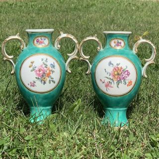 Splendid English Derby Chelsea Derby Porcelain Turquoise Ground Vases