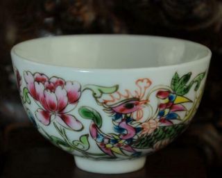 Chinese Handwork Old Famille - Rose Porcelain Hand Painted Phoenix Bowl /aa02f