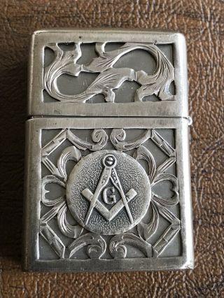 Vintage Masonic Zippo Lighter Sterling Silver Mexican Eagle 18 Mark Engraved