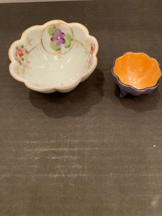 2 Vintage Footed Salt Cellars Made In Japan Lusterware & Hand Painted Floral 2