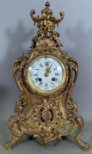 Antique French Louis Xv Old Bronze Floral Rococo Type Ormolu Flower Mantel Clock