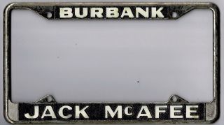 Burbank California Jack Mcafee Porsche Volkswagen Vintage License Plate Frame.
