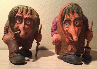 Rare Anton Sveen Hand - Carved Painted Troll " Couple " Norway,  Bonus - Near