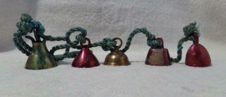 Vintage Sarna India Brass Christmas Bells - Set Of 5 - W/rope - Awesome - Look