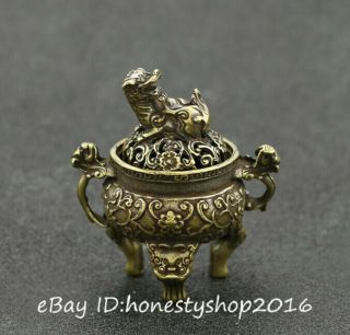Chinese Bronze Copper Carved Unicorn Pixiu Beast Dragon Incense Burner Censer