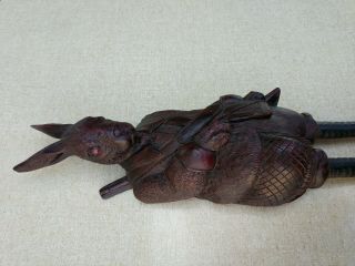 Black Forest Hunting Rabbit Whip Wall Hooks Hanging Vintage Carved Wood Bunny 2