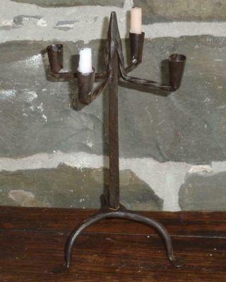 Antique 18th C American Early Wrought Iron Lighting Candleholder Rushlight Nr