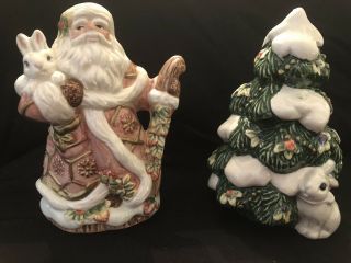 Fitz And Floyd Snowy Woods Salt & Pepper Shakers Santa And Tree