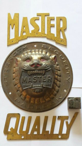 Antique Master Padlock Brass Display Lion Head Print Block Lock Locksmith
