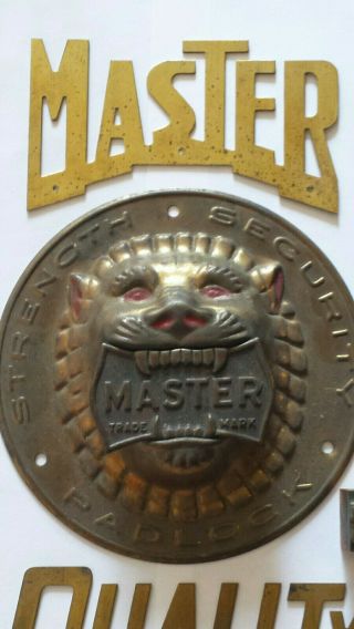 ANTIQUE MASTER PADLOCK BRASS DISPLAY LION HEAD PRINT BLOCK LOCK LOCKSMITH 3