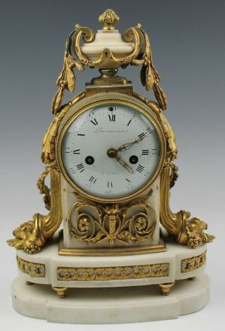 Antique Barancourt Paris Louis Xvi Ormolu White Marble Striking Mantle Clock Lzo