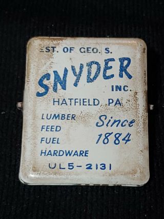 Vintage Advertising Clip Snyder Inc Hatfield Pa Lumber Feed Fuel Hardware