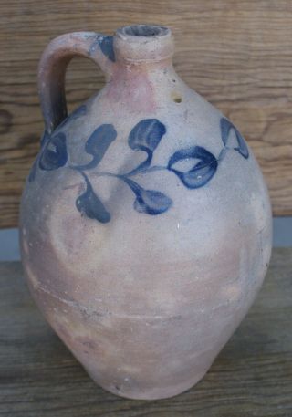 Early 19th C.  American Ovoid 1 Gallon Blue Decorated Stoneware Jug Nr