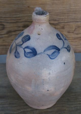 Early 19th C.  American Ovoid 1 Gallon Blue Decorated Stoneware Jug NR 2