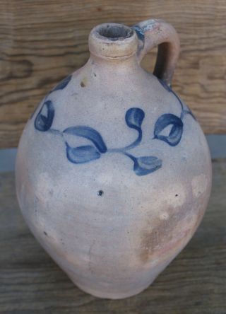 Early 19th C.  American Ovoid 1 Gallon Blue Decorated Stoneware Jug NR 3