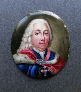 Antique 18th Century Enamel On Copper Miniature Portrait King Joseph I Portugal