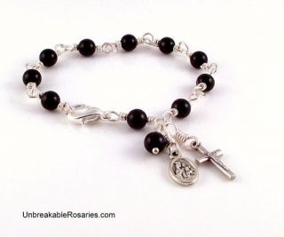 Rosary Bracelet Virgin Of Carmel W Jesus Italian Charms Wire Wrapped Black Onyx