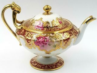 Antique Rc Noritake Nippon Hand - Painted Florals Red & Gold Moriage Teapot