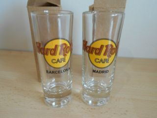 Hard Rock Cafe Shot Glasses X 2 - Madrid And Barcelona - Boxed