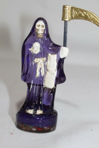 647 Mini Belen Statue Transparente Santa Muerte Purple 4.  7 " Holy Death Morada